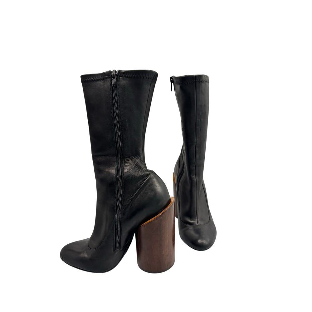 Givenchy Botte 12.5 Show Black Leather Sock Bootie 36 Wood Heel